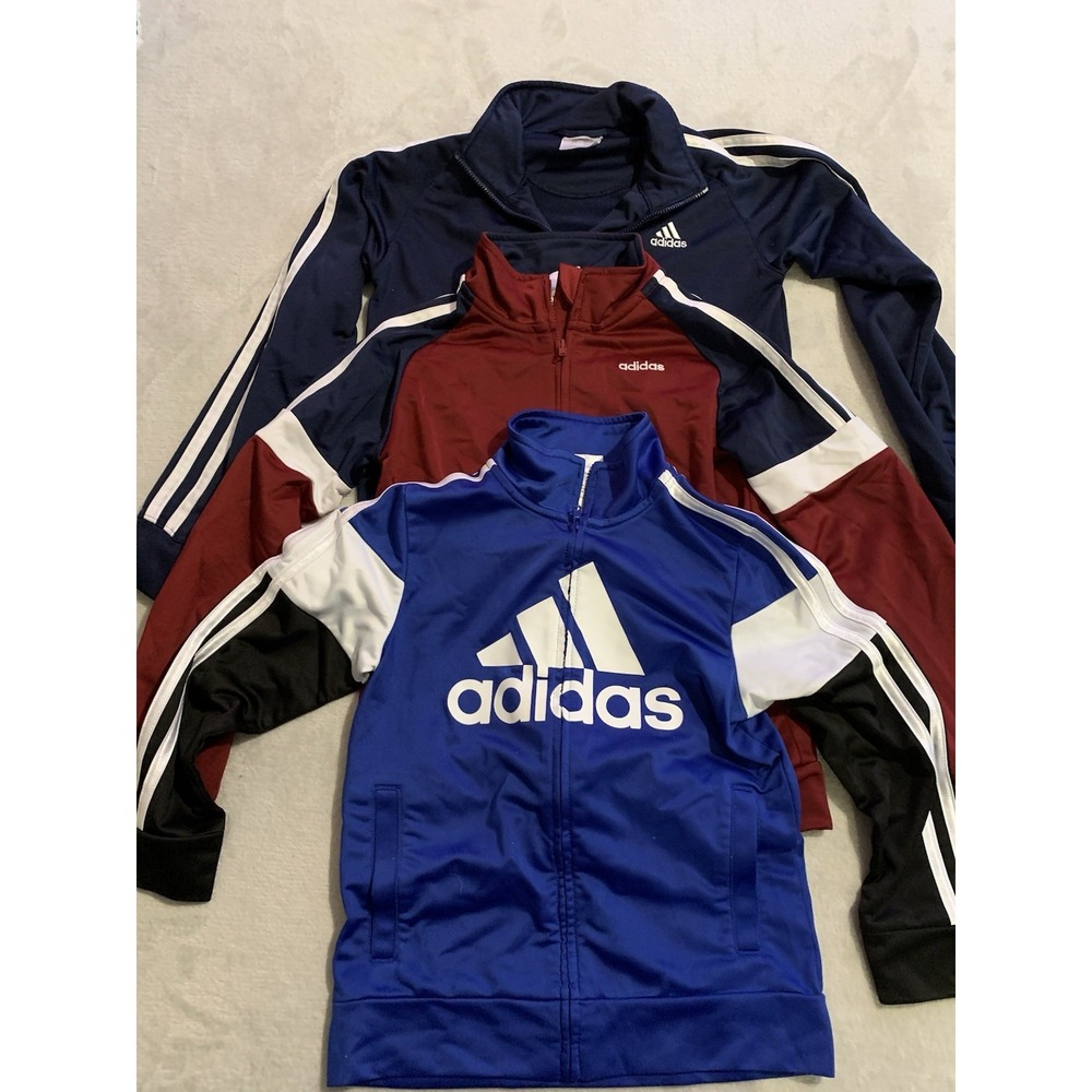 3 ADIDAS Track Jacket‎ Boys Youth Size 6/7/7x Full Zip Long Sleeve Stripe Blue